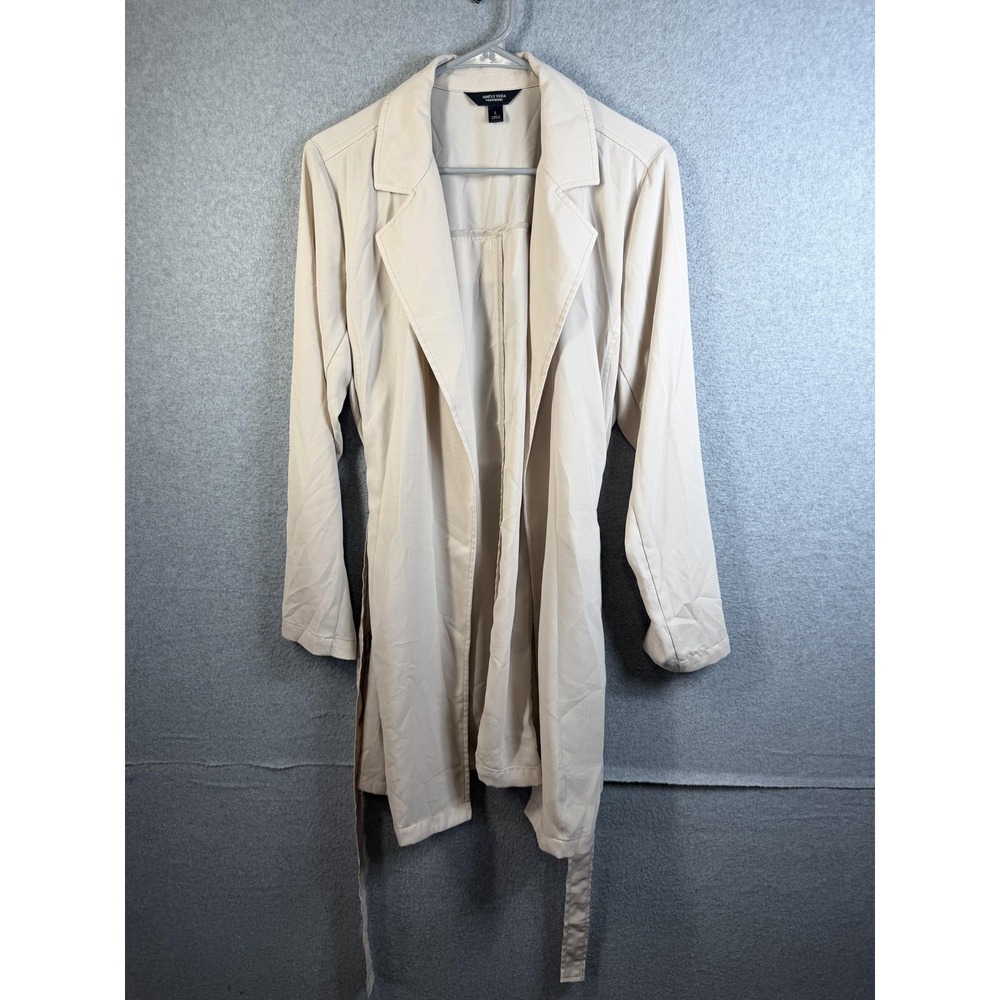Simply Vera Vera Wang Coat Womens Large Beige Crepe Belted Open Trench Unlined